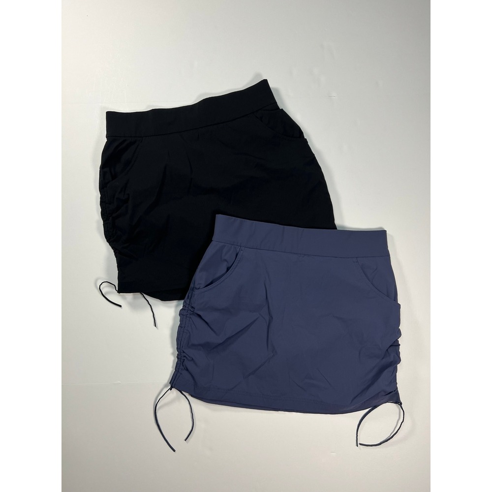 Columbia Anytime Casual Skort Women Medium Black Blue Set of 2 Cinch Side Ruched